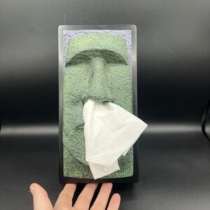 TIKI Head Tissue Box Cover Dispenser‎ Stone Face Rotary-Hero Easter Island Weird